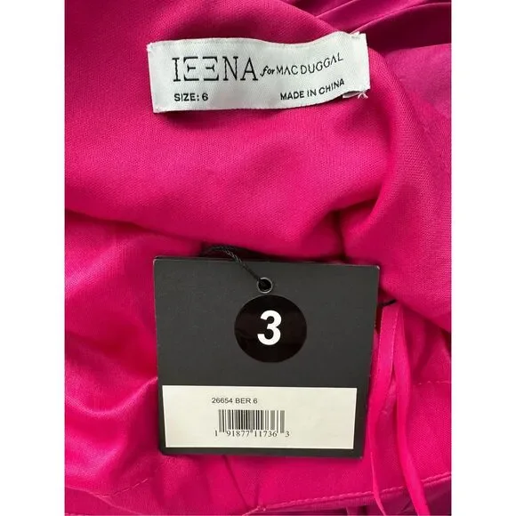 NWT Ieena for Mac Duggal One Shoulder Slit Satin Faux Wrap Maxi Gown Berry Sz 6 - Picture 13 of 13